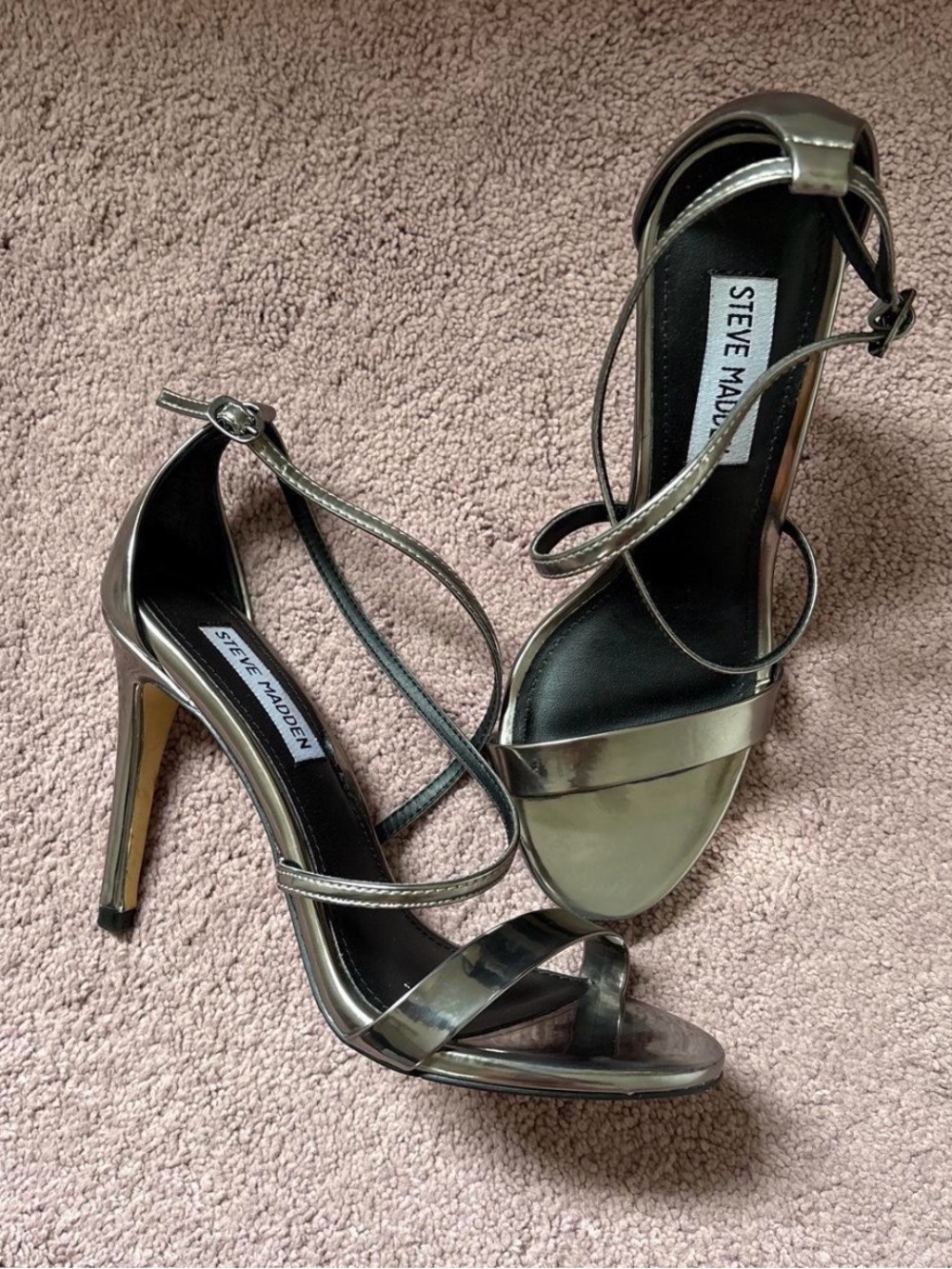 Steve Madden Silver Metallic Strappy Stiletto Heels